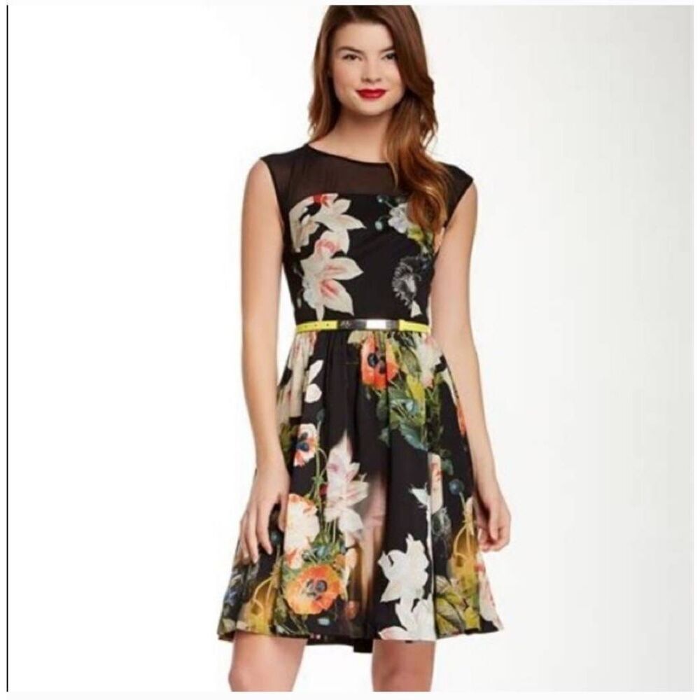 Ted Baker Cameela Fit &‎ Flare Oppulent Bloom Dress Size 10/12